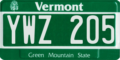 VT license plate YWZ205