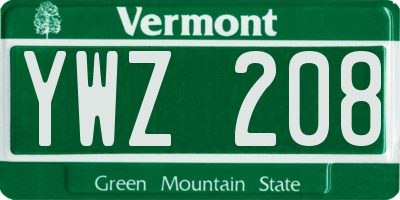 VT license plate YWZ208