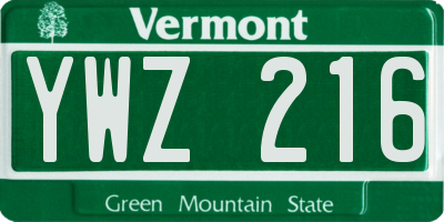 VT license plate YWZ216