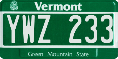 VT license plate YWZ233