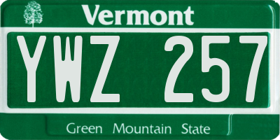 VT license plate YWZ257