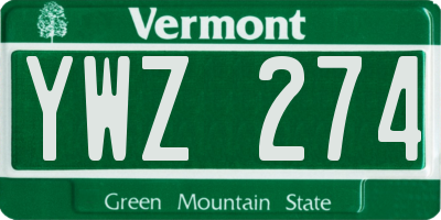 VT license plate YWZ274