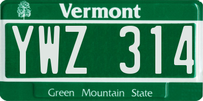 VT license plate YWZ314