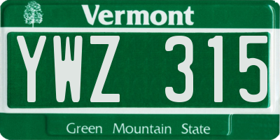 VT license plate YWZ315