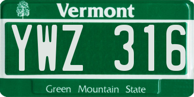 VT license plate YWZ316