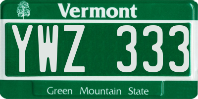 VT license plate YWZ333