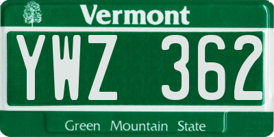 VT license plate YWZ362