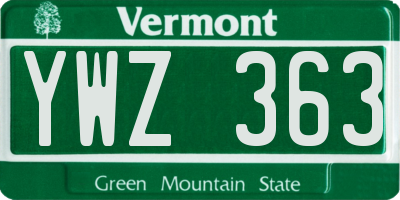 VT license plate YWZ363