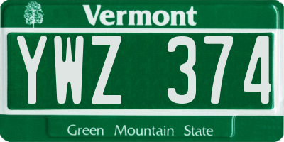 VT license plate YWZ374