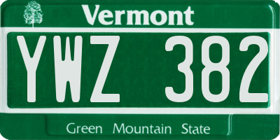 VT license plate YWZ382