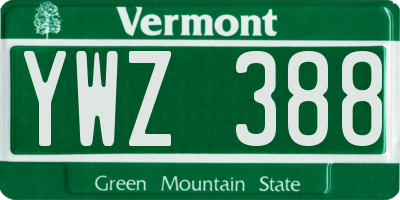 VT license plate YWZ388