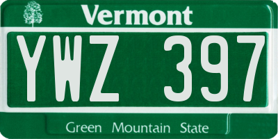 VT license plate YWZ397