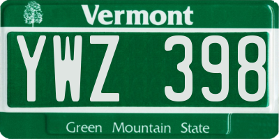 VT license plate YWZ398