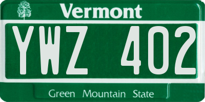 VT license plate YWZ402