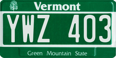 VT license plate YWZ403