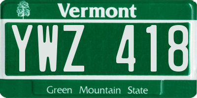VT license plate YWZ418
