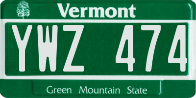 VT license plate YWZ474
