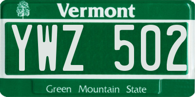 VT license plate YWZ502