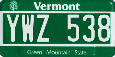 VT license plate YWZ538