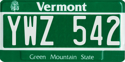 VT license plate YWZ542
