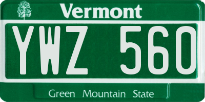 VT license plate YWZ560