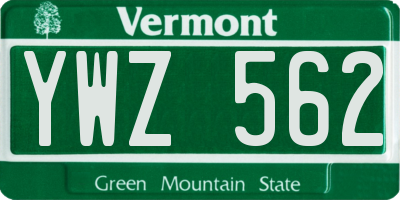 VT license plate YWZ562