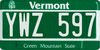 VT license plate YWZ597