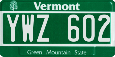 VT license plate YWZ602