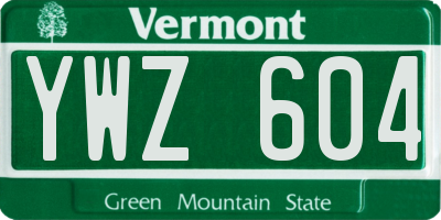 VT license plate YWZ604