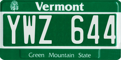 VT license plate YWZ644