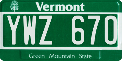 VT license plate YWZ670
