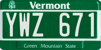 VT license plate YWZ671