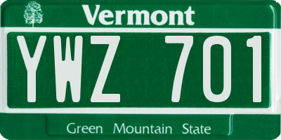 VT license plate YWZ701
