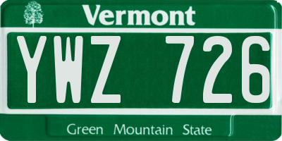 VT license plate YWZ726