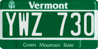VT license plate YWZ730