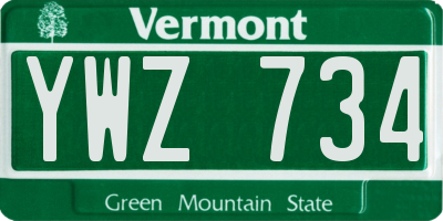 VT license plate YWZ734