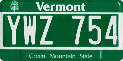 VT license plate YWZ754