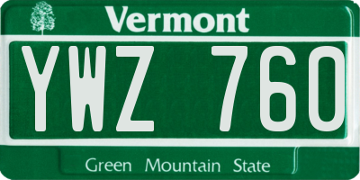 VT license plate YWZ760
