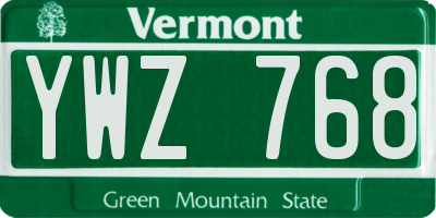 VT license plate YWZ768