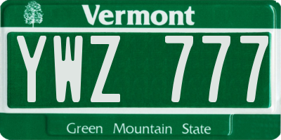 VT license plate YWZ777