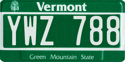 VT license plate YWZ788