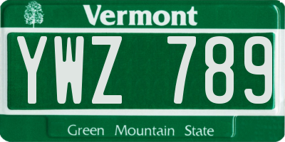 VT license plate YWZ789