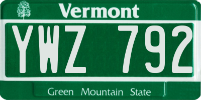 VT license plate YWZ792