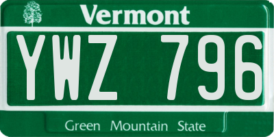 VT license plate YWZ796