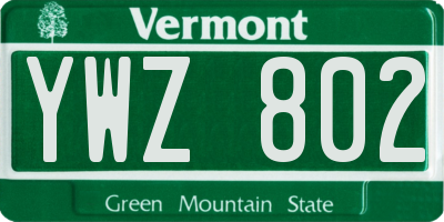 VT license plate YWZ802