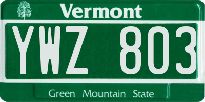 VT license plate YWZ803