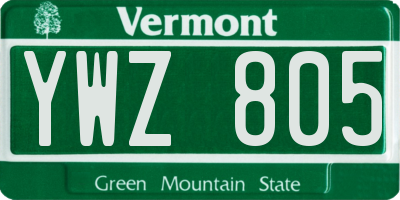 VT license plate YWZ805