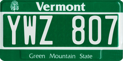 VT license plate YWZ807