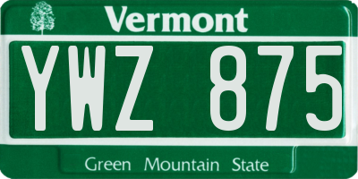 VT license plate YWZ875