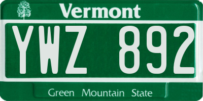 VT license plate YWZ892